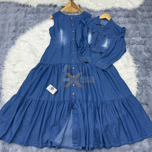 Denim Two-Piece Frock and Coat Set