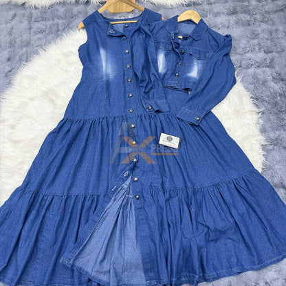 Denim Two-Piece Frock and Coat Set