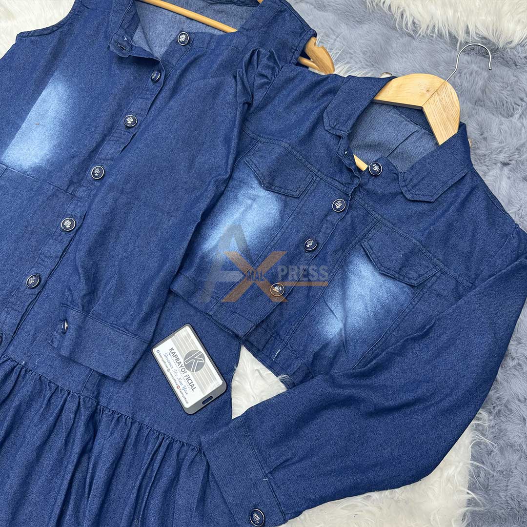 Denim Two-Piece Frock and Coat Set