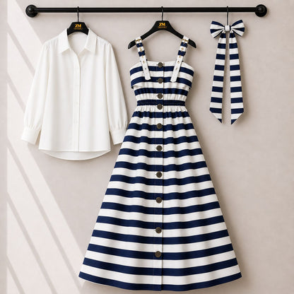 Floral Strap Maxi Dress with Shirt – Elegant Women Outfit K1