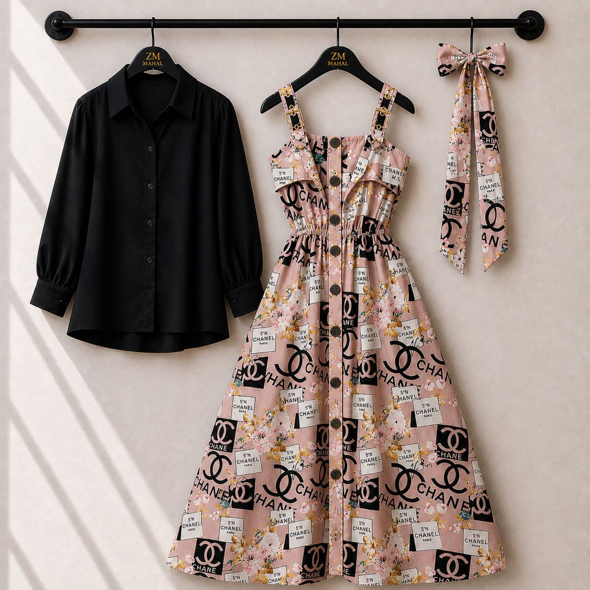 Floral Strap Maxi Dress with Shirt – Elegant Women Outfit K1