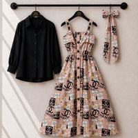 Floral Strap Maxi Dress with Shirt – Elegant Women Outfit K1