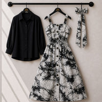 Floral Strap Maxi Dress with Shirt – Elegant Women Outfit K1