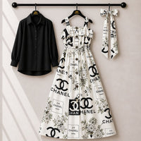 Floral Strap Maxi Dress with Shirt – Elegant Women Outfit K1