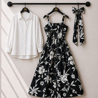 Floral Strap Maxi Dress with Shirt – Elegant Women Outfit K1