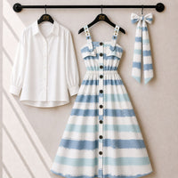 Floral Strap Maxi Dress with Shirt – Elegant Women Outfit K1