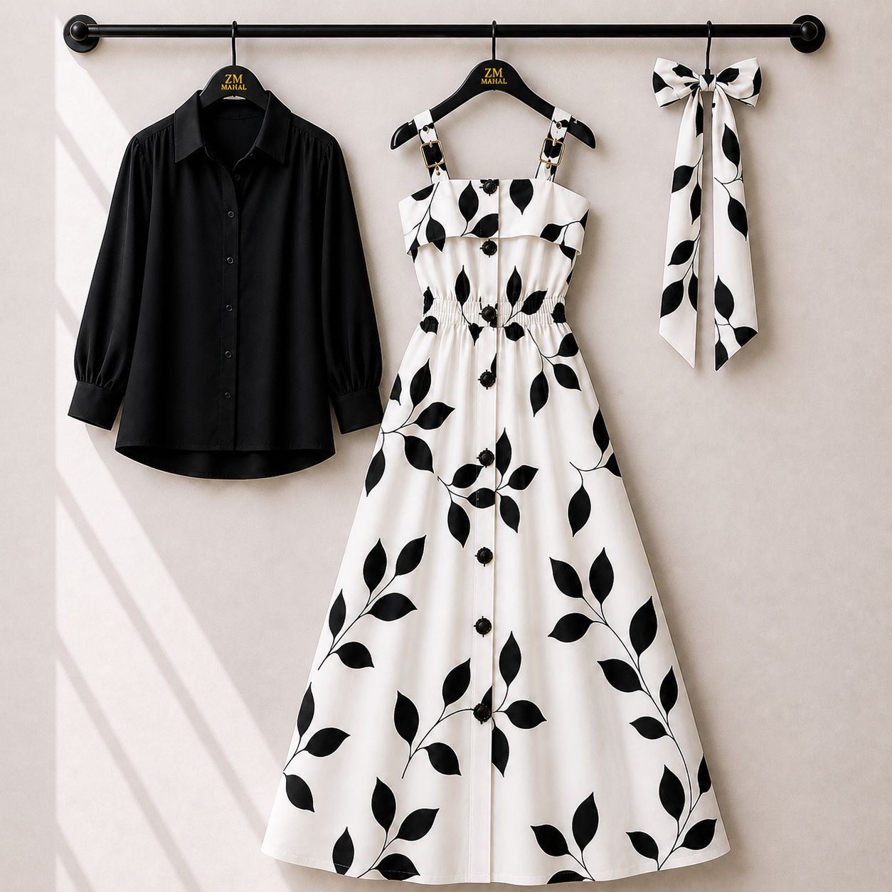 Floral Strap Maxi Dress with Shirt – Elegant Women Outfit K1