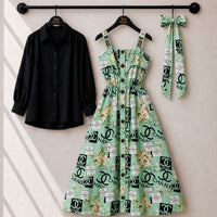 Floral Strap Maxi Dress with Shirt – Elegant Women Outfit K1