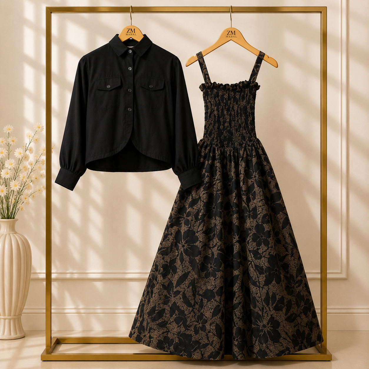 Luxe Bloom Smocked Maxi With Cropped Jacket