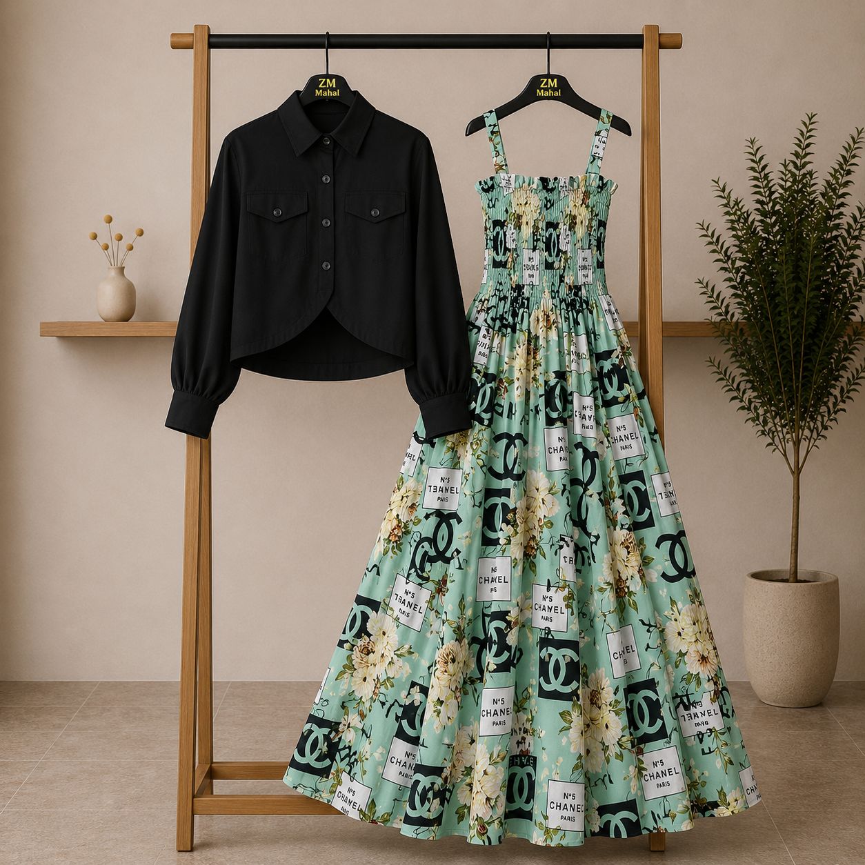 Floral Maxi Dress Set for Women – Turkish Style Smokie Maxi with Jacket K-1