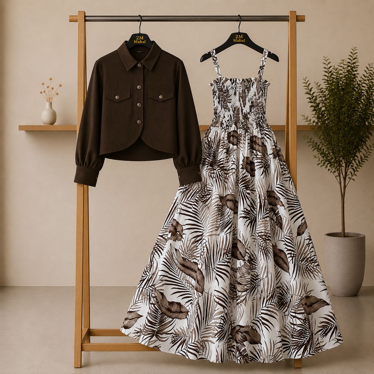 Floral Maxi Dress Set for Women – Turkish Style Smokie Maxi with Jacket K-1