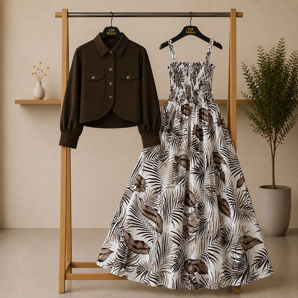 Floral Maxi Dress Set for Women – Turkish Style Smokie Maxi with Jacket K-1