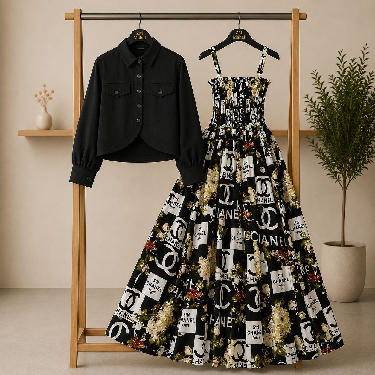Floral Maxi Dress Set for Women – Turkish Style Smokie Maxi with Jacket K-1