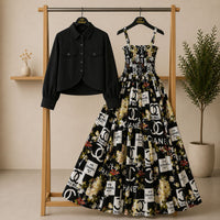 Floral Maxi Dress Set for Women – Turkish Style Smokie Maxi with Jacket K-1