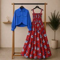 Floral Maxi Dress Set for Women – Turkish Style Smokie Maxi with Jacket K-1