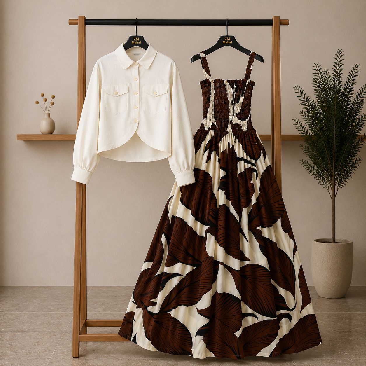 Floral Maxi Dress Set for Women – Turkish Style Smokie Maxi with Jacket K-1