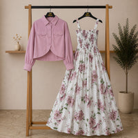 Floral Maxi Dress Set for Women – Turkish Style Smokie Maxi with Jacket K-1