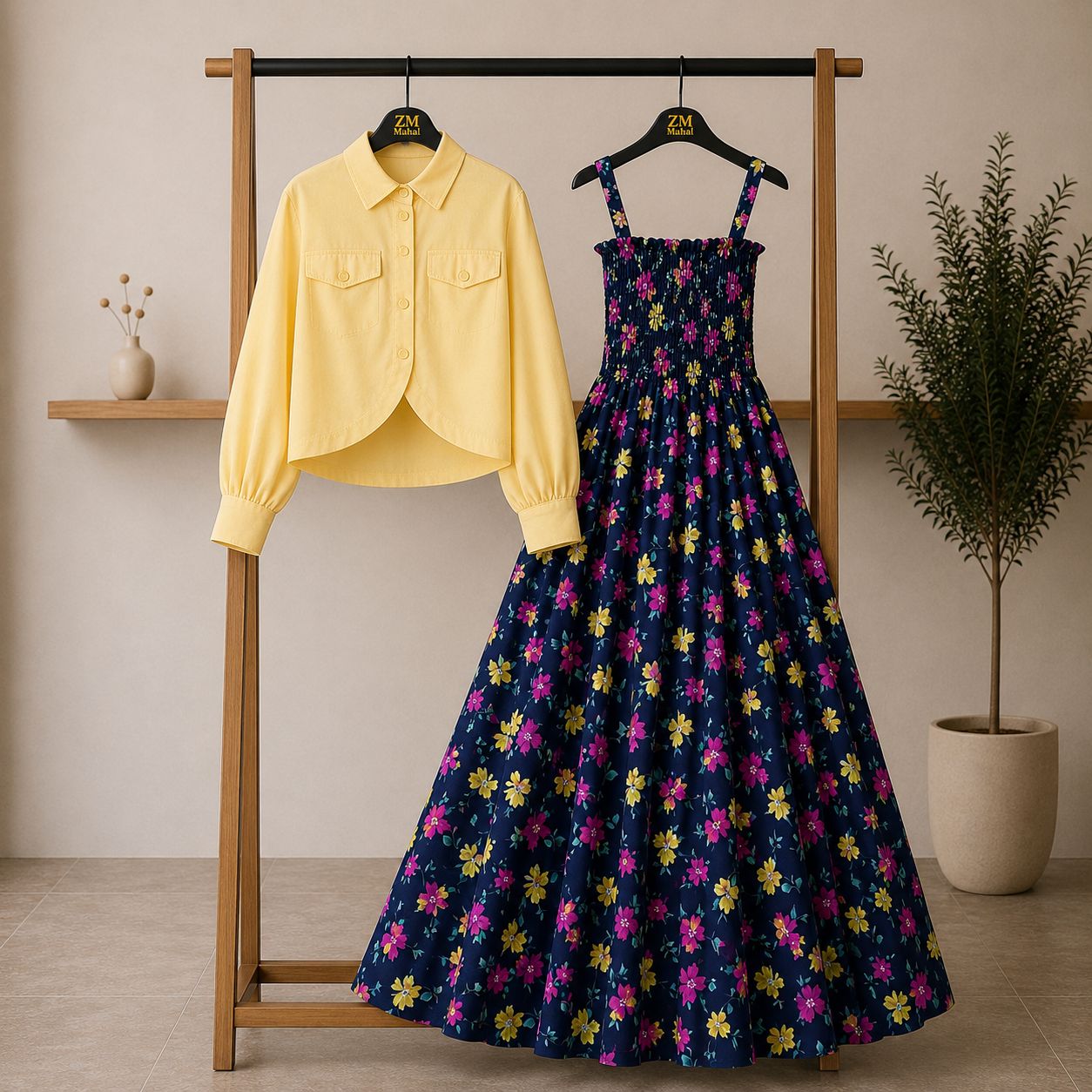 Floral Maxi Dress Set for Women – Turkish Style Smokie Maxi with Jacket K-1