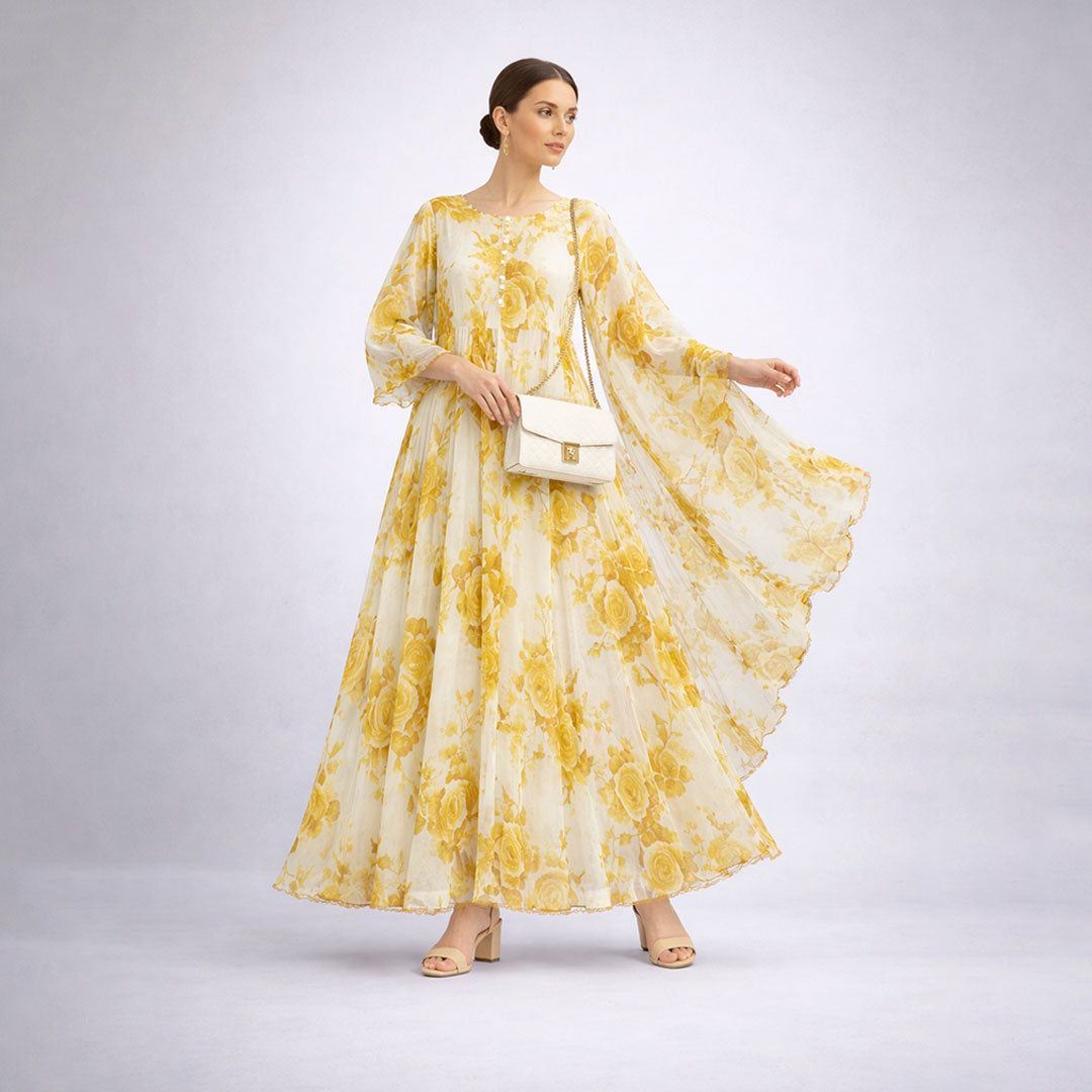 Bonanza  2-Piece Suit Floral Frock with Dupatta