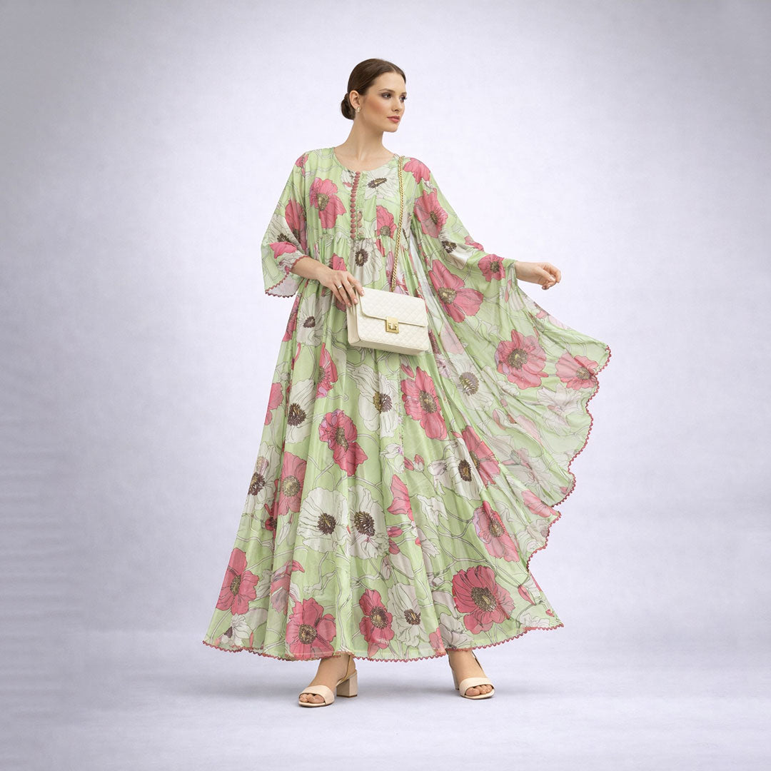 Bonanza  2-Piece Suit Floral Frock with Dupatta