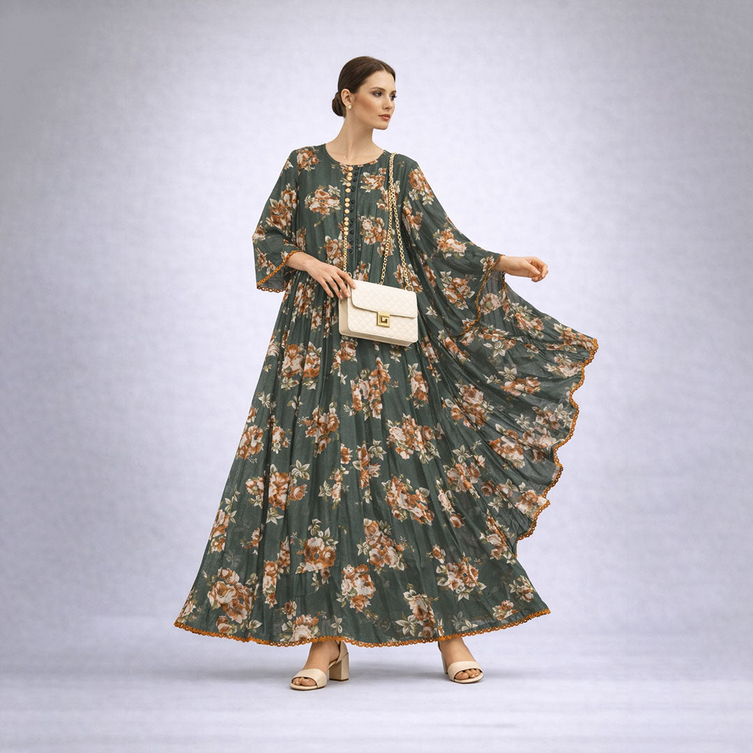 Bonanza  2-Piece Suit Floral Frock with Dupatta