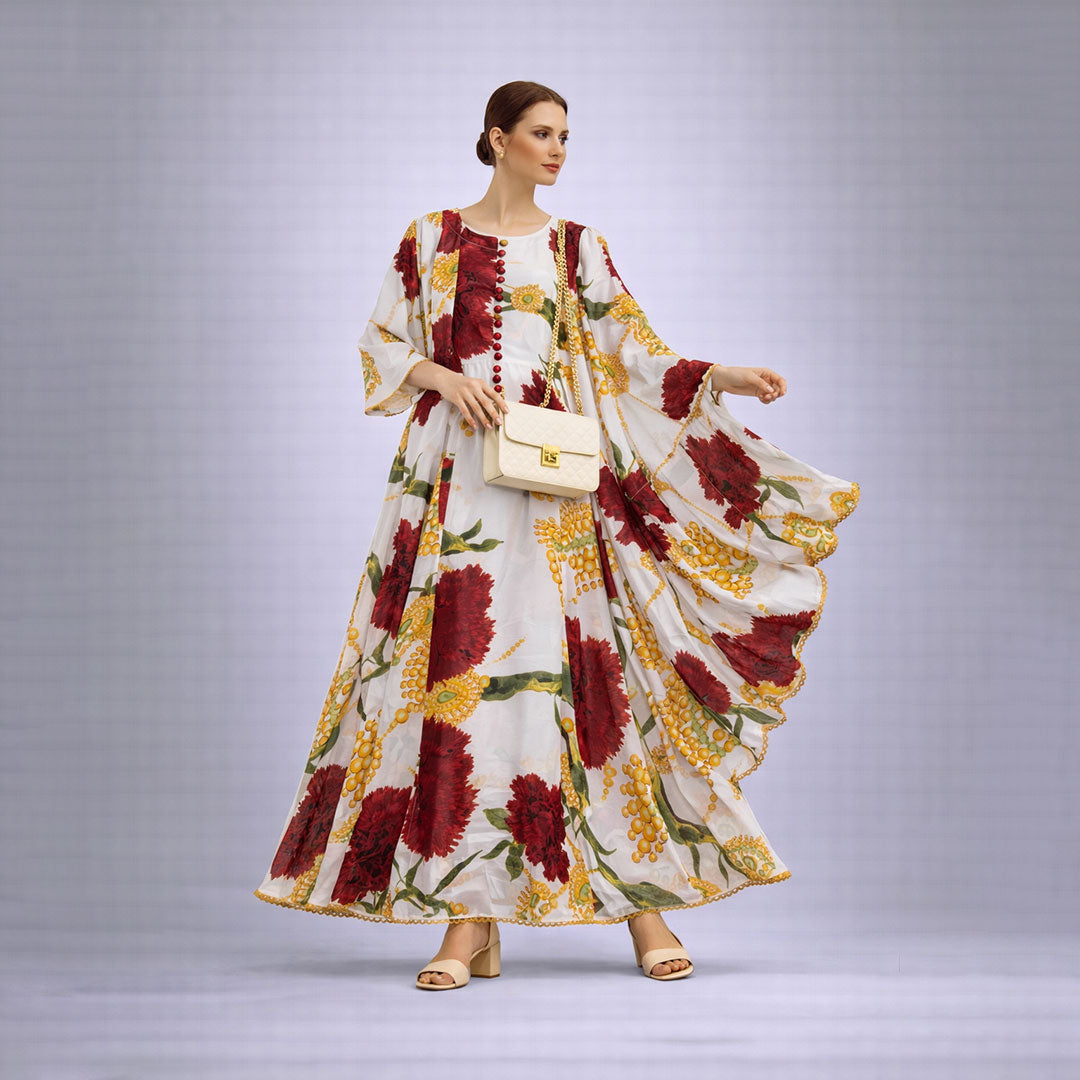 Bonanza  2-Piece Suit Floral Frock with Dupatta