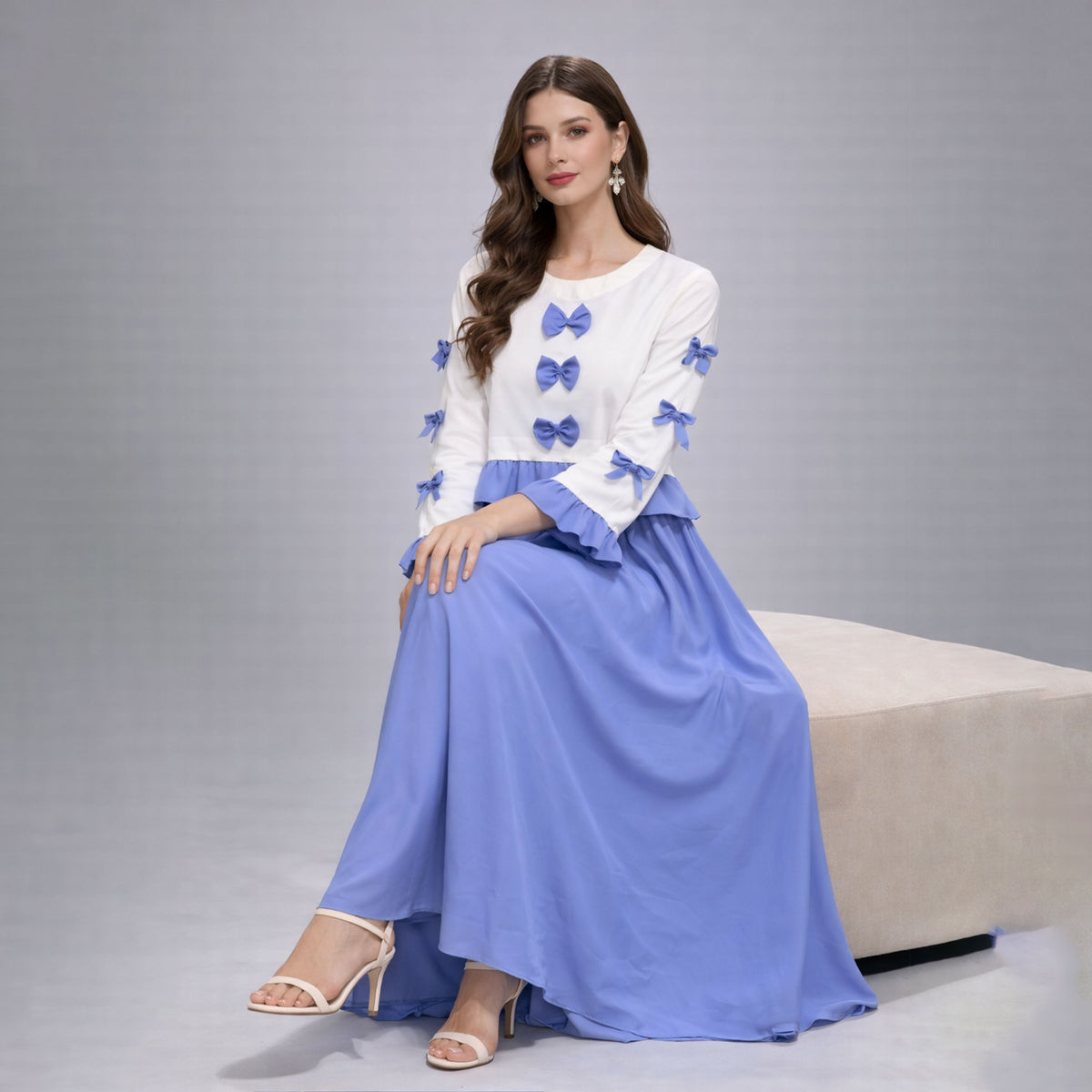 Ribbon Tie Elegant Maxi 2-Piece Dress