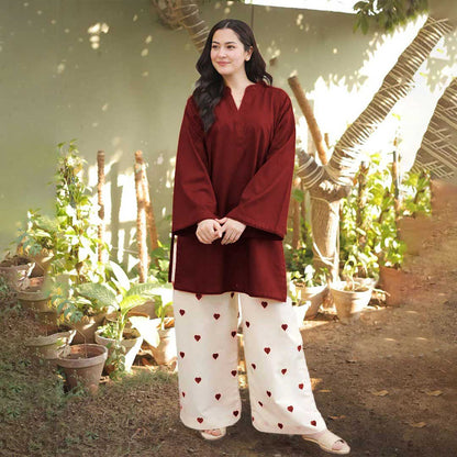 Heart Embroidered Khaddar 2-Piece Set