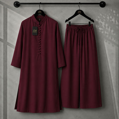 Women's Modest Kurta & Wide-Leg Trouser 2-Piece Set ZM-021