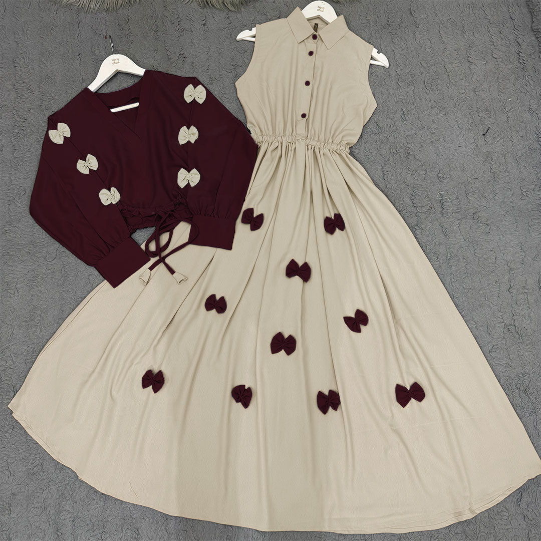 Classic Wine Bow Embellished Maxi – 2-Piece Set