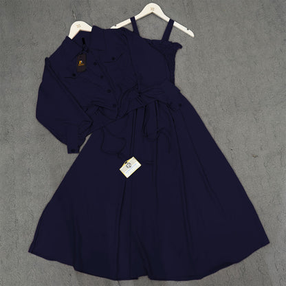 Chic 2-Piece Layered Dress with Adjustable Ribbon Style