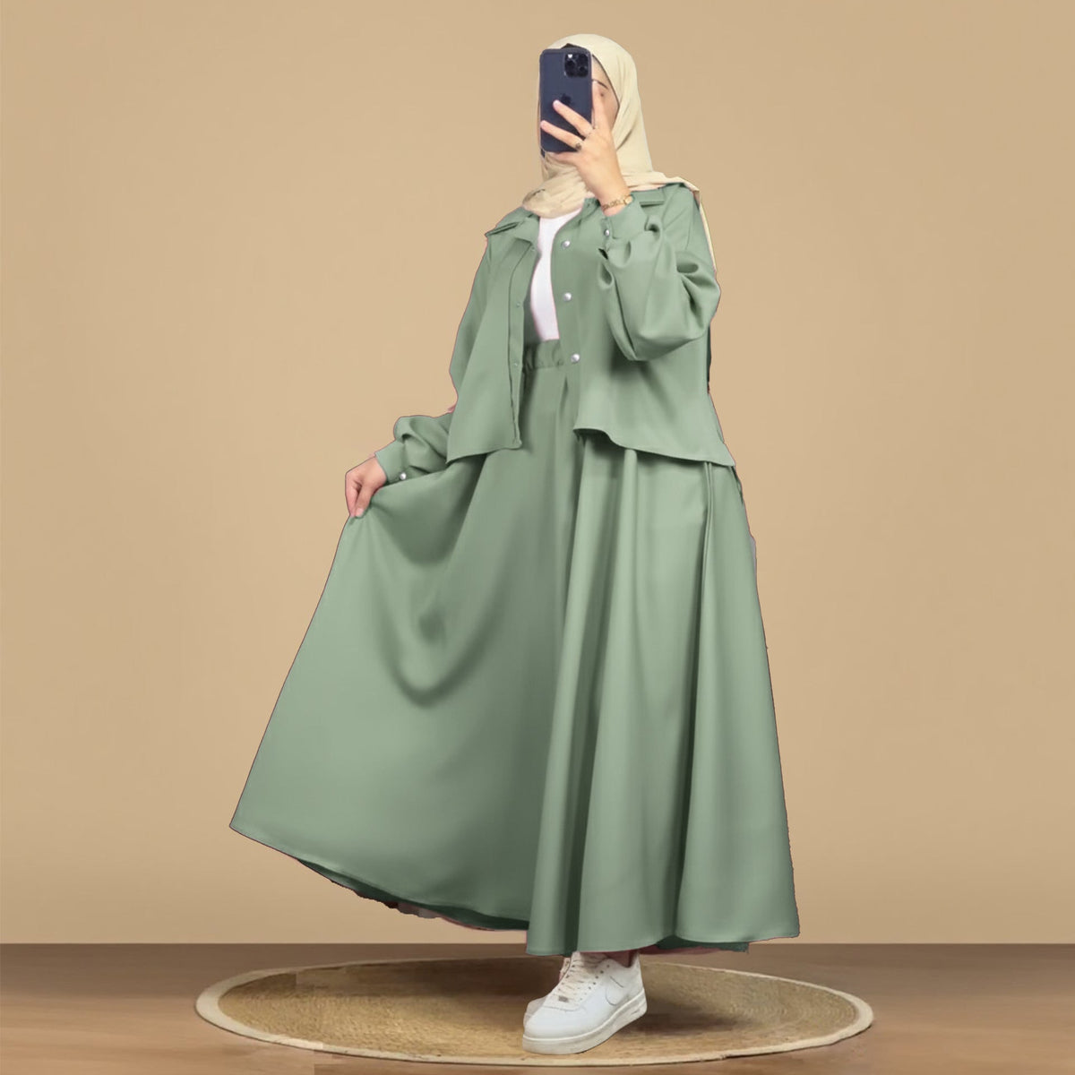 Luxe Mint Korean Georgette Dress With Inner
