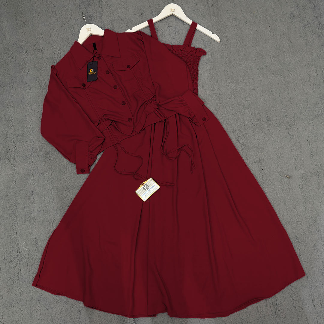 Chic 2-Piece Layered Dress with Adjustable Ribbon Style