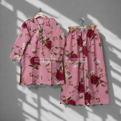 Digital Flower Line Printed 2-Piece Suit