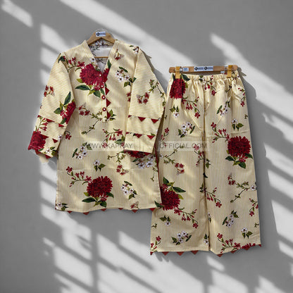 Digital Flower Line Printed 2-Piece Suit