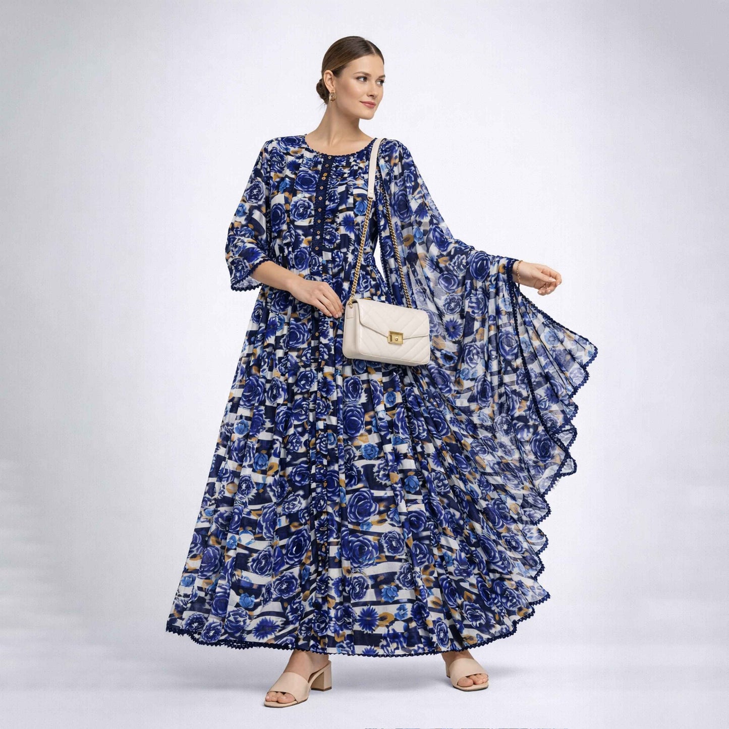 Bonanza  2-Piece Suit Floral Frock with Dupatta