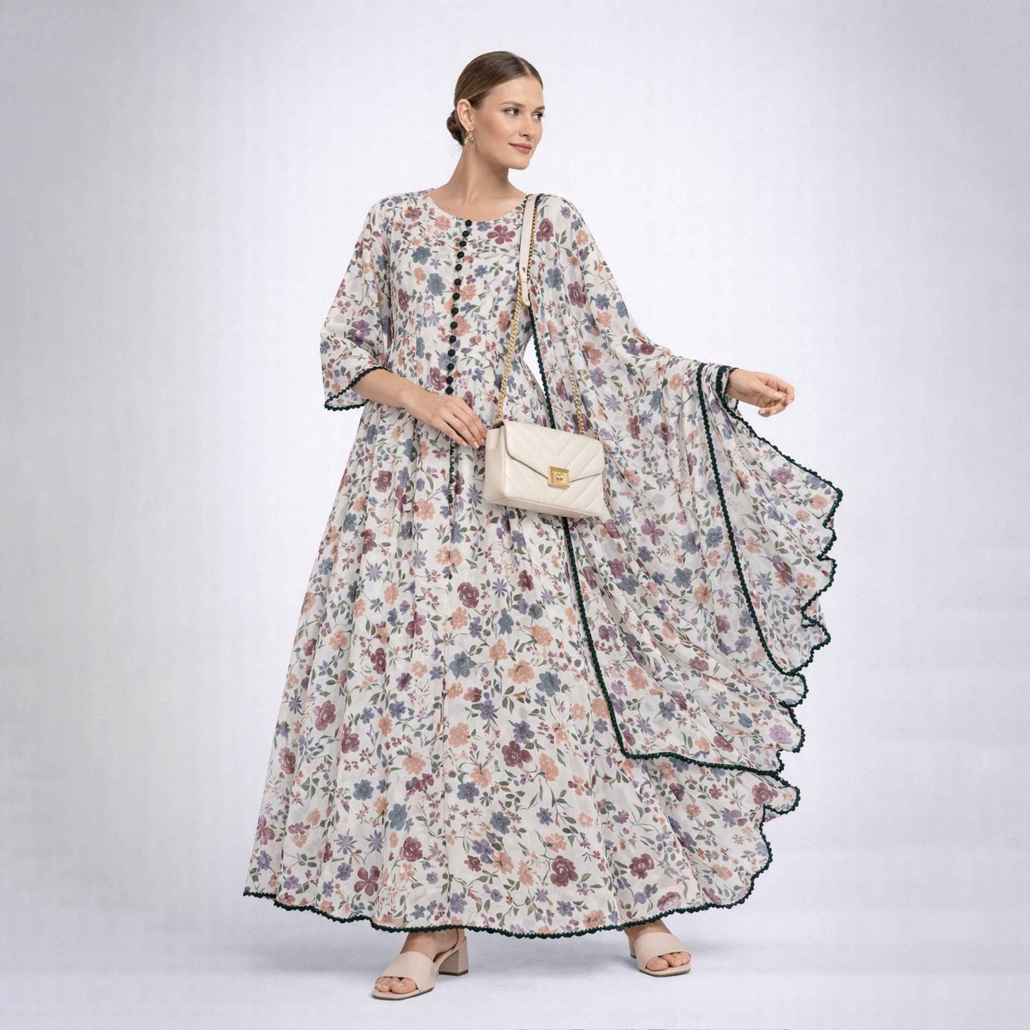 Bonanza  2-Piece Suit Floral Frock with Dupatta