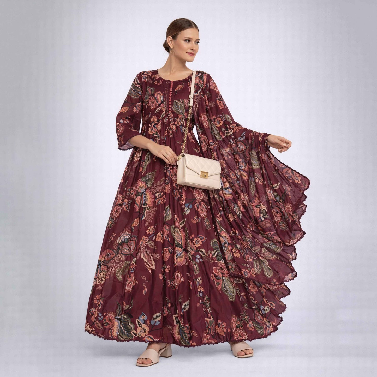 Bonanza  2-Piece Suit Floral Frock with Dupatta