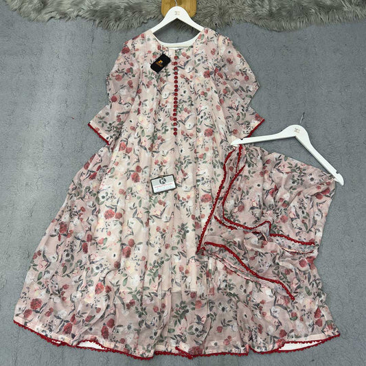 Bonanza Style 2 Piece Floral Frock with Dupatta