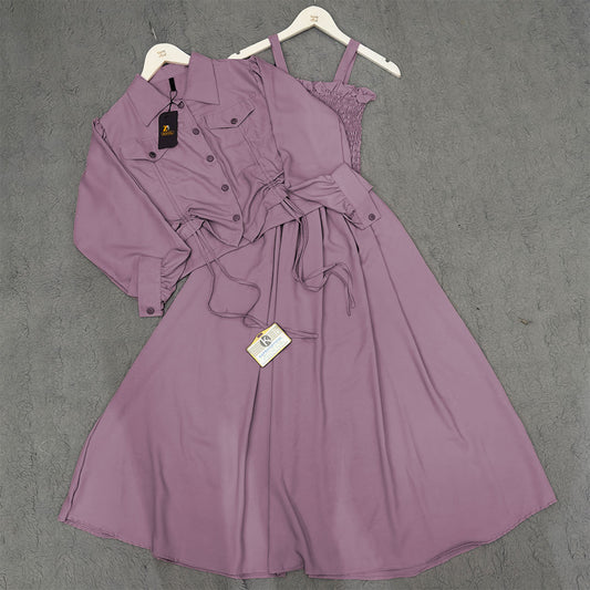 Chic 2-Piece Layered Dress with Adjustable Ribbon Style