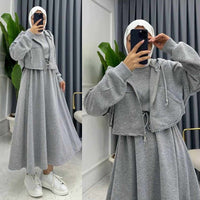Drop Shoulder Short Hooded Maxi Style 2-Pcs Winter Co-Ord Set. WWTS-16