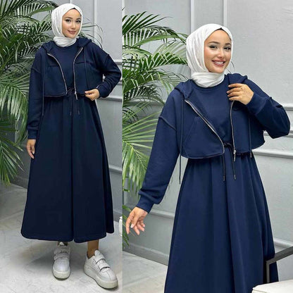 Drop Shoulder Short Hooded Maxi Style 2-Pcs Winter Co-Ord Set. WWTS-16