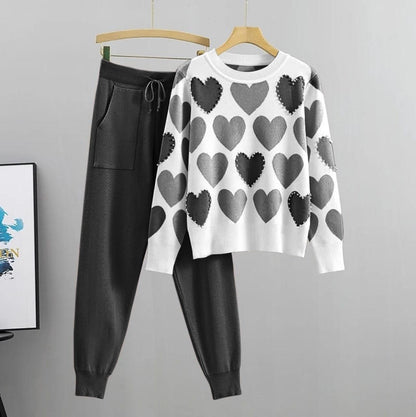 Heart Printed Pearls Work Premium Quality Winter 2-Pcs Tracksuit For Her. WWTS-10