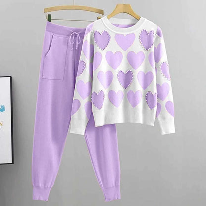 Heart Printed Pearls Work Premium Quality Winter 2-Pcs Tracksuit For Her. WWTS-10