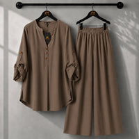 Solid Elara Co-Ord Set - Camel, M | AmalXpress