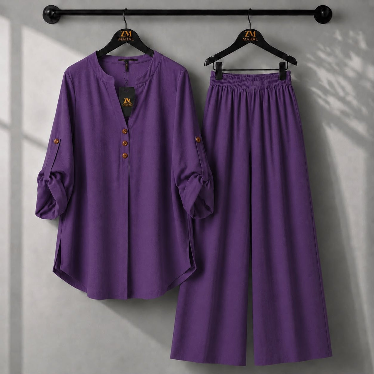 Solid Elara Co-Ord Set - Light Lavender, M | AmalXpress