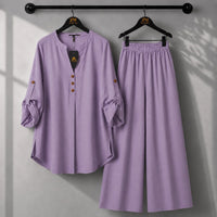 Solid Elara Co-Ord Set - NavyBlue, L | AmalXpress