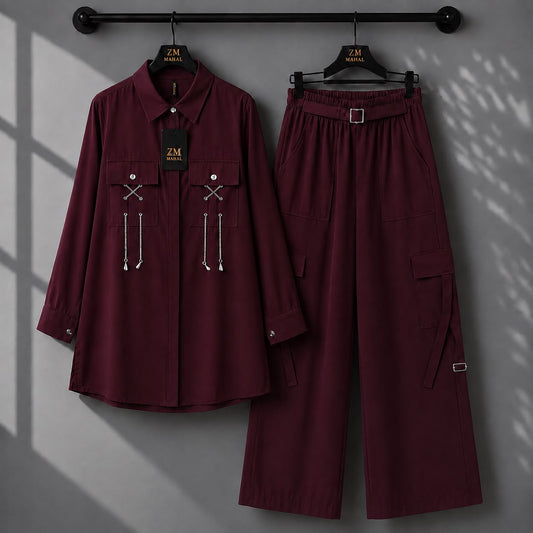Rivaa Cargo 2-Piece Set – Deep Maroon