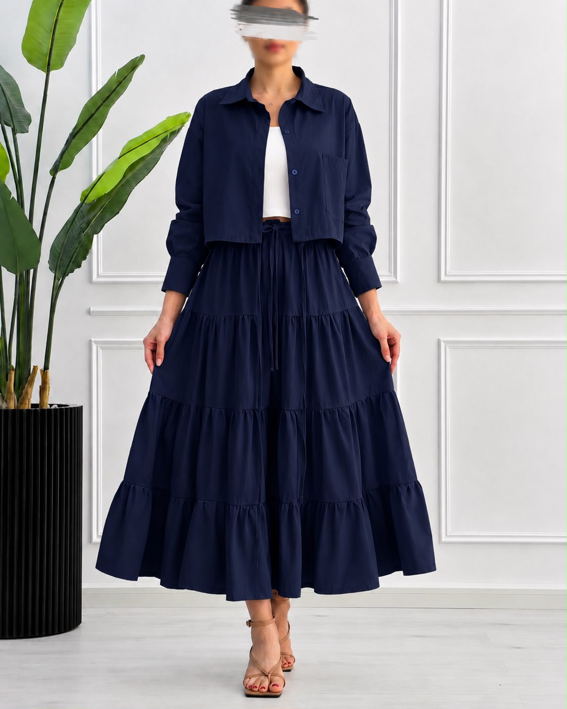 Tiered Skirt Co-Ord Set – Cropped Jacket 3-Piece