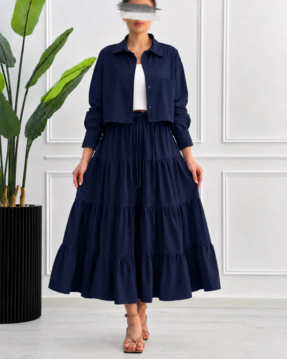 Tiered Skirt Co-Ord Set – Cropped Jacket 3-Piece